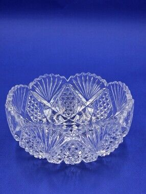 Antique ABCG Cut Glass Bowl American Brilliant Starburst Fan Cane Pattern 6.5"